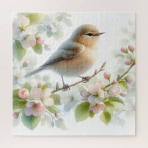 Spring Bird Cherry Blossom Floral Watercolor Jigsaw Puzzle