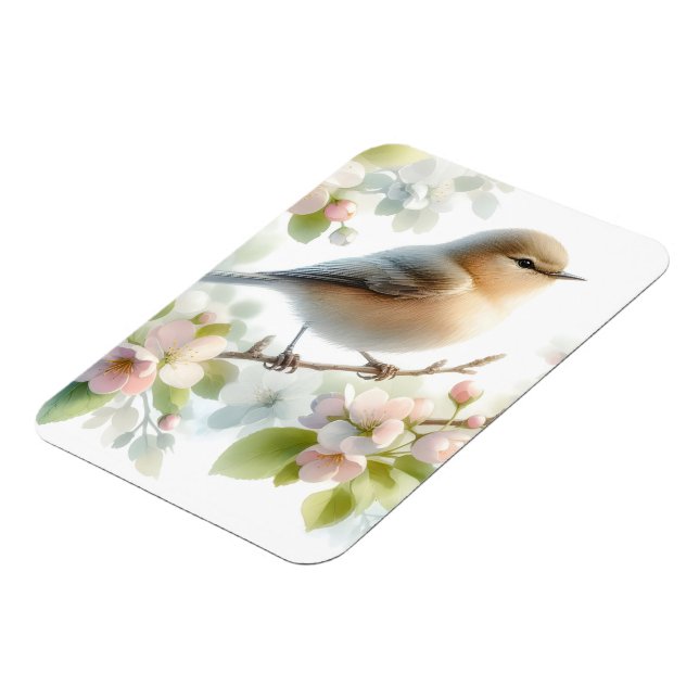 Spring Bird Cherry Blossom Floral Watercolor Magnet (Left Side)
