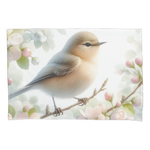 Spring Bird Cherry Blossom Floral Watercolor Pillowcase