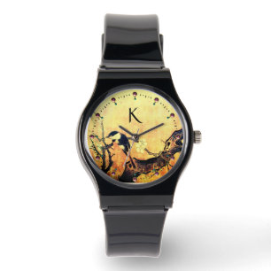 SPRING BIRD,FLOWER TREE Gold Yellow Brown Monogram Watch