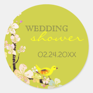 Spring Bird Green Bridal Shower Classic Round Sticker