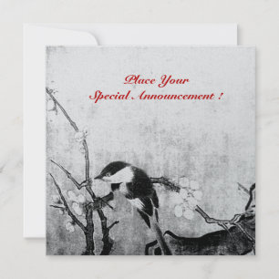 SPRING BIRD MONOGRAM black white grey Announcement