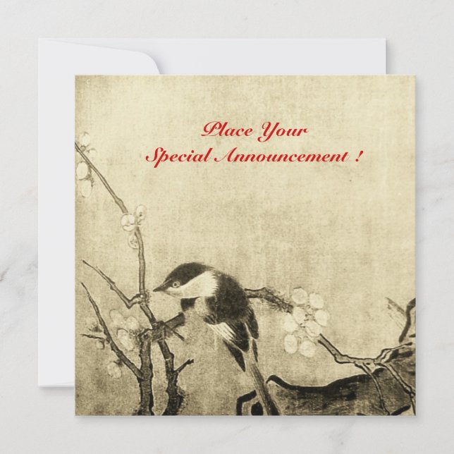 SPRING BIRD MONOGRAM ,brown sepia red Announcement (Front)