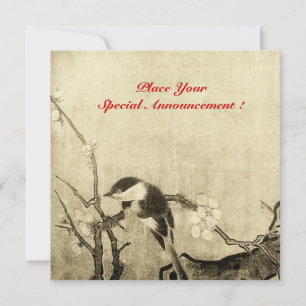 SPRING BIRD MONOGRAM ,brown sepia red Announcement