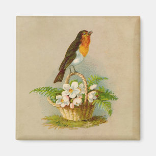 Spring Bird On Basket Magnet
