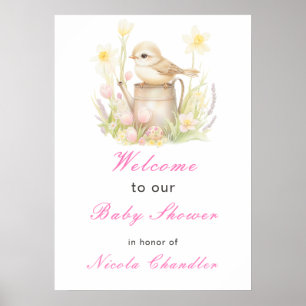 Spring Bird Watering Can Baby Shower Poster