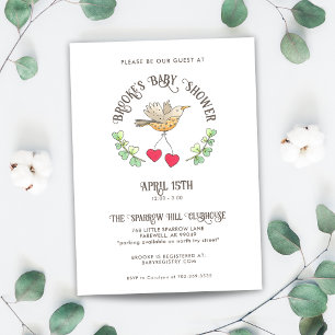 Spring Bird with Hearts Cute Baby Shower Invitation