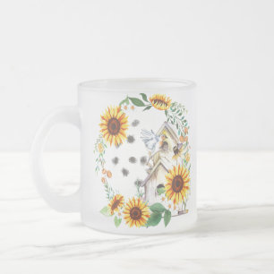 Spring Birdhouse and Bird Frosted Mug