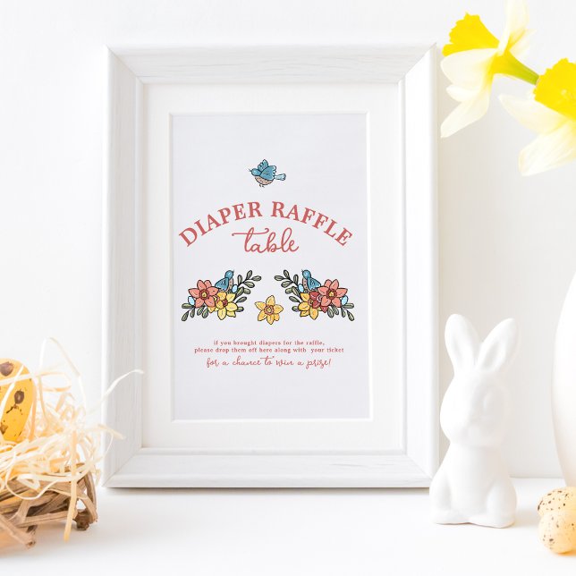 Spring Birds Baby Shower Diaper Raffle Table Sign (Creator Uploaded)