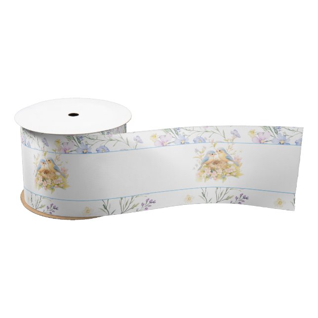 Spring Birds Baby Shower Satin Ribbon (Spool)