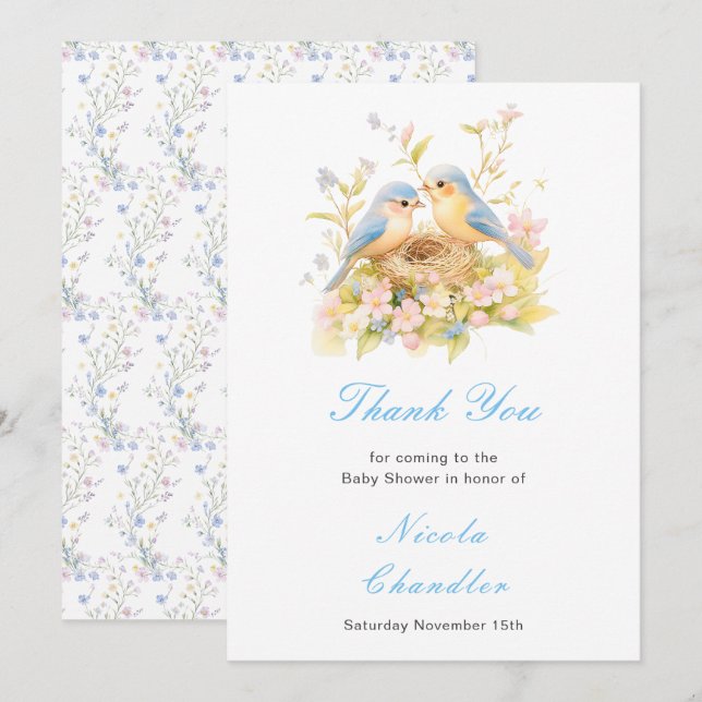 Spring Birds Baby Shower Thank You Card (Front/Back)