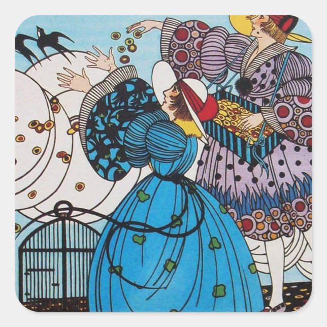 SPRING BIRDS / FASHION COSTUME DESIGNER SQUARE STICKER (Front)