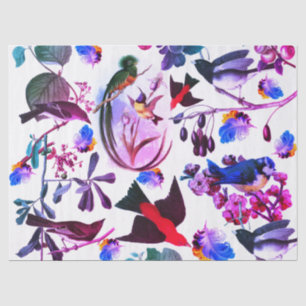 SPRING BIRDS,FEATHERS,FRUITS Pink Blue Floral Tissue Paper
