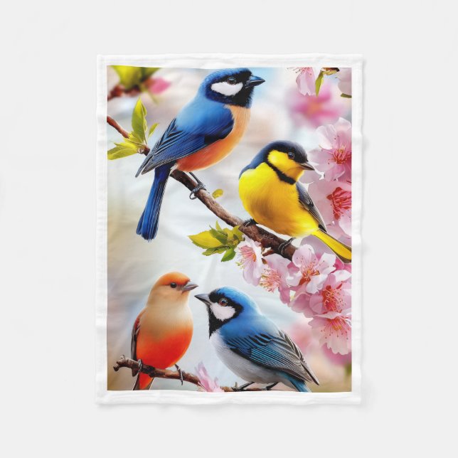 Spring Birds Floral Blanket (Front)