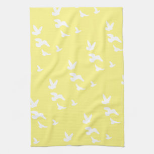 Spring Birds in Flight   Custom Background Colour Tea Towel