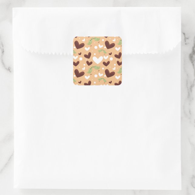 Spring Birds Love Couple Sweet Chocolate Heart Square Sticker (Bag)