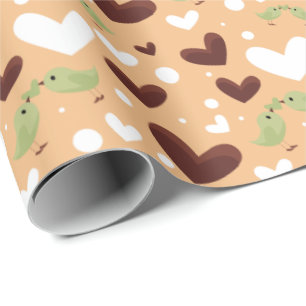 Spring Birds Love Couple Sweet Chocolate Heart Wrapping Paper