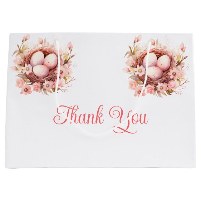 Spring Birds Nest Baby Shower Large Gift Bag (Front)