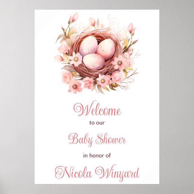 Spring Birds Nest Baby Shower Poster (Front)