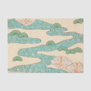 Spring Birds on Hexagon Mountains Vintage Japanese Tissue Paper