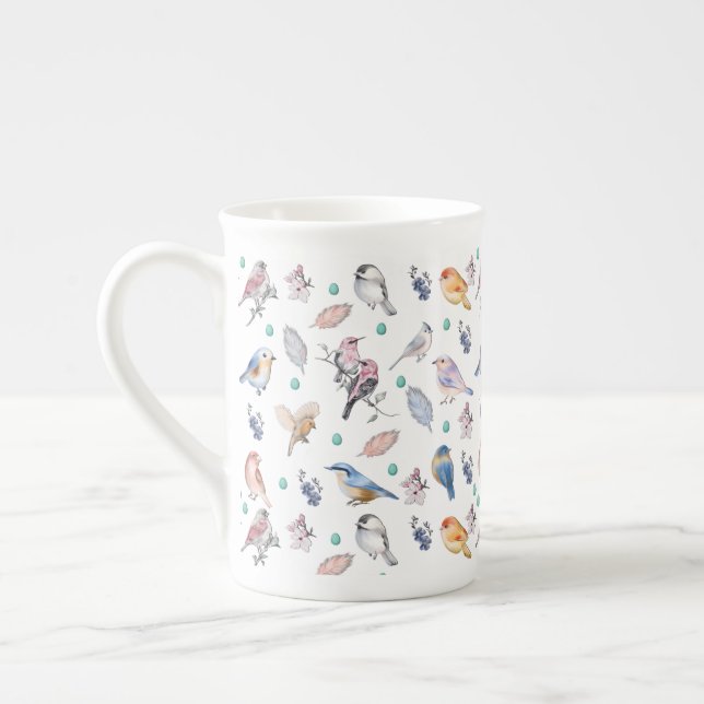 Spring Birds Pattern Bone China Mug (Left)