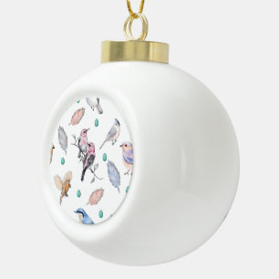 Spring Birds Pattern Ceramic Ball Christmas Ornament
