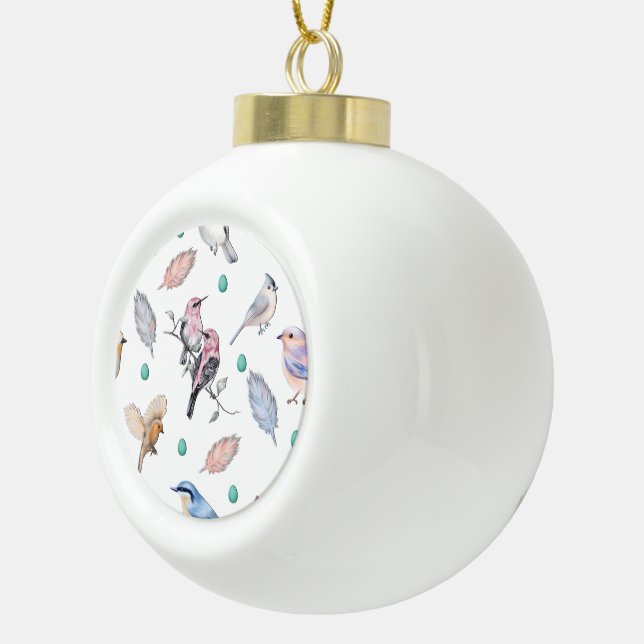 Spring Birds Pattern Ceramic Ball Christmas Ornament (Right)