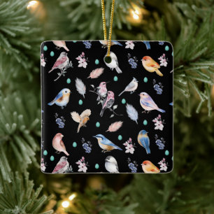 Spring Birds Pattern Ceramic Ornament