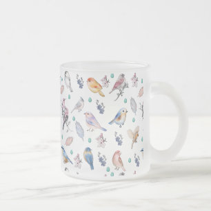 Spring Birds Pattern Frosted Glass Coffee Mug