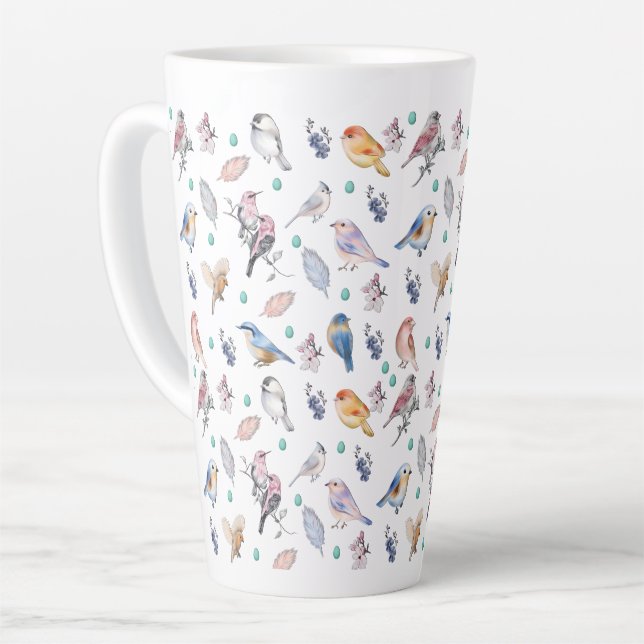 Spring Birds Pattern Latte Mug (Left Angle)