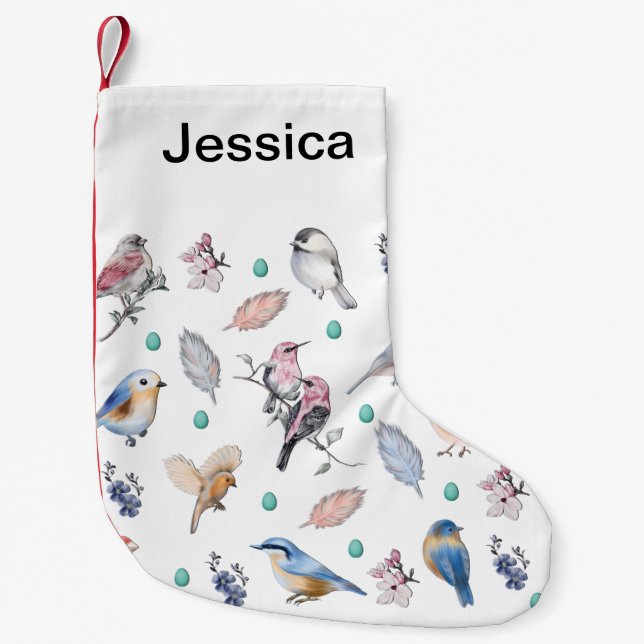 Spring Birds Pattern Small Christmas Stocking (Front)