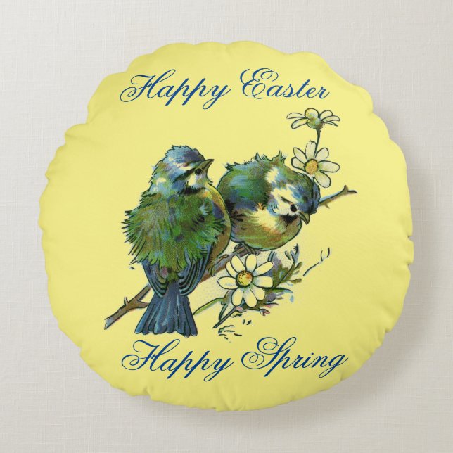 Spring Birds Round Cushion (Front)