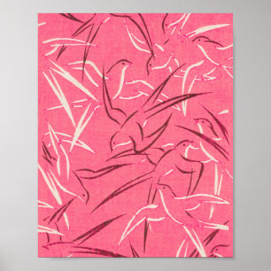 Spring Birds Vintage Japanese Pink Animal Print