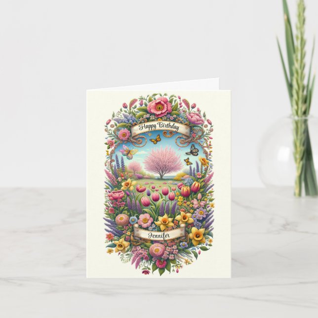 Spring Birthday Card for Her Add Name Greeting (Front)