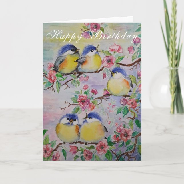 Spring Birthday Card with Birds (Front)