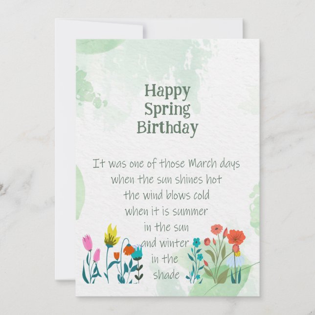  Spring Birthday Quote Poem Charles Dickens  Card (Front)