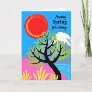 Spring Birthday with Red Sun Mount Fuji Card