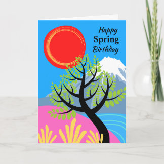 Spring Birthday with Red Sun Mount Fuji Card