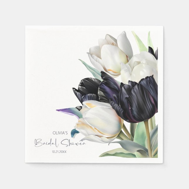 Spring black and white tulips Bridal shower Napkin (Front)