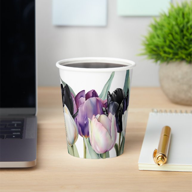 Spring black white watercolor tulips Bridal shower Paper Cups (Insitu)