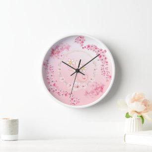 Spring Blessing: Pink Floral Delight Clock