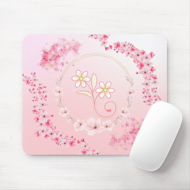 Spring Blessing – Pink Floral Illustration Mouse Mat (With Mouse)