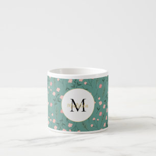 'Spring Bloom', aqua and pink floral customised Espresso Cup