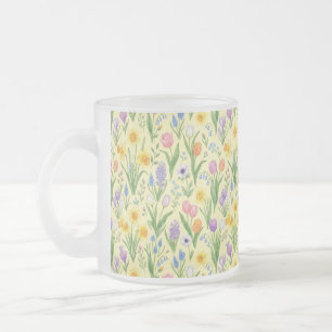 Spring Bloom Burst Pattern Frosted Glass Coffee Mug