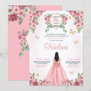 Spring Bloom Butterfly Pink Floral Quinceanera Invitation