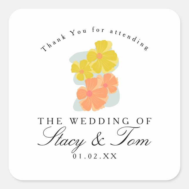 Spring Bloom Cosmos Hand Drawn Wedding   Square Sticker (Front)