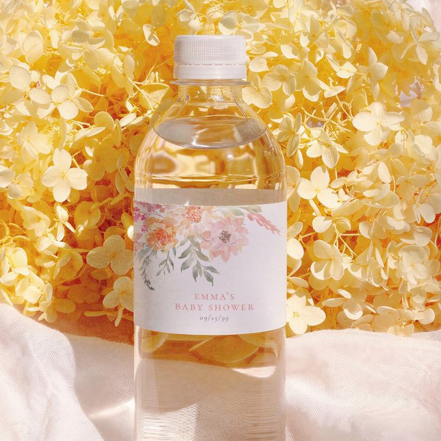 Spring Bloom Floral Pink Girl Baby Shower Water Bottle Label (Creator Uploaded)
