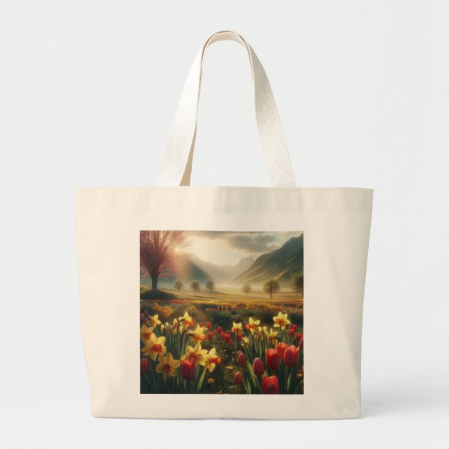 Spring Bloom Radiance Large Tote Bag (Front)