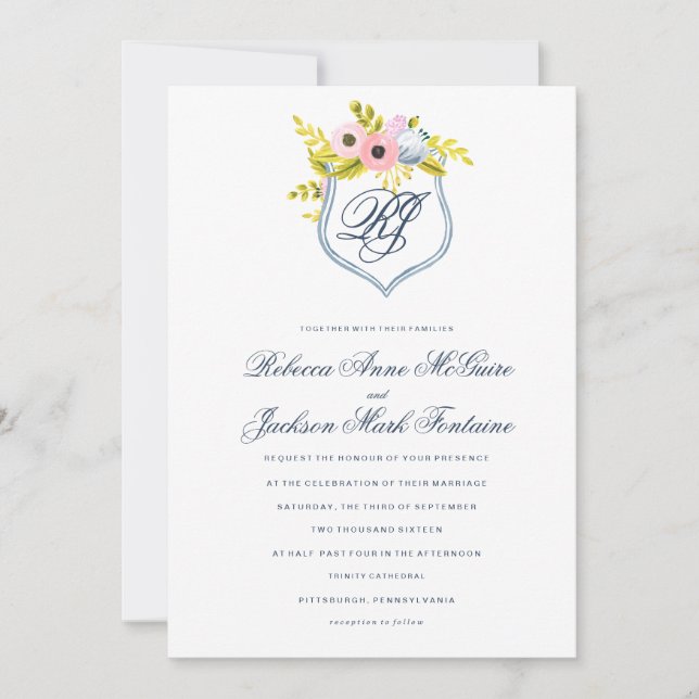 Spring Bloom Watercolor Floral Wedding Invitation (Front)