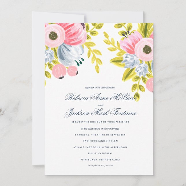 Spring Bloom Watercolor Floral Wedding Invitation (Front)